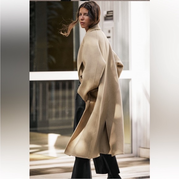 ZARA DOUBLE FACED WOOL BLEND OVERSIZED COAT ZW COLLECTION TAN  M-L - Picture 2 of 4